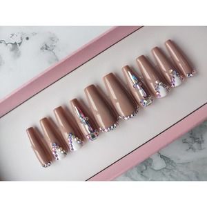 Royal Queen Nude Long Coffin Gloss Press on Nails Long